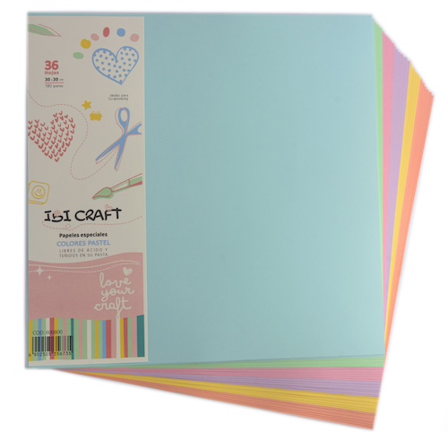 PACK C/36 HOJAS DE PAPELES ESPECIALES IBI CRAFT, 30x30CMS, 180GRS, 6 COLORES PASTEL