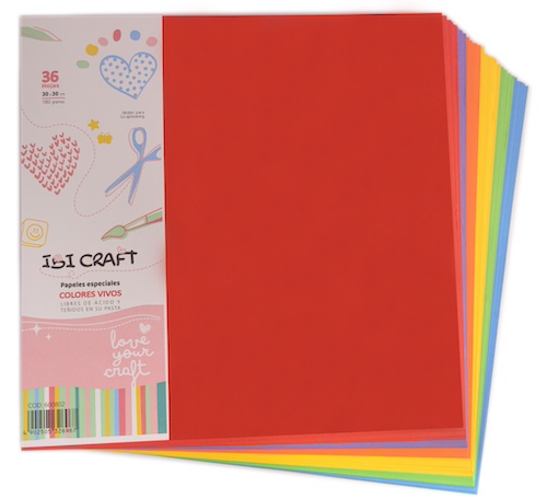 PACK C/36 HOJAS DE PAPELES ESPECIALES IBI CRAFT, 30x30CMS, 180GRS, 6 COLORES PASTEL